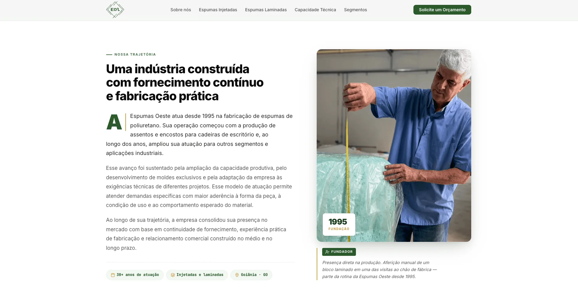 Espumas Oeste — Our history: 30 years of manufacturing
